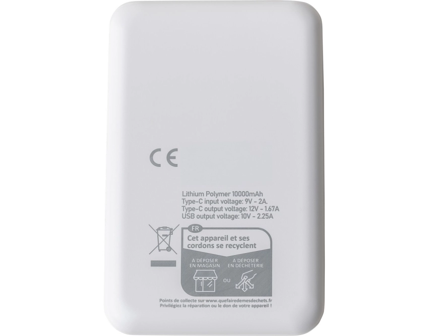 Powerbank z logo 10000 mAh RABS biały 22,5 W