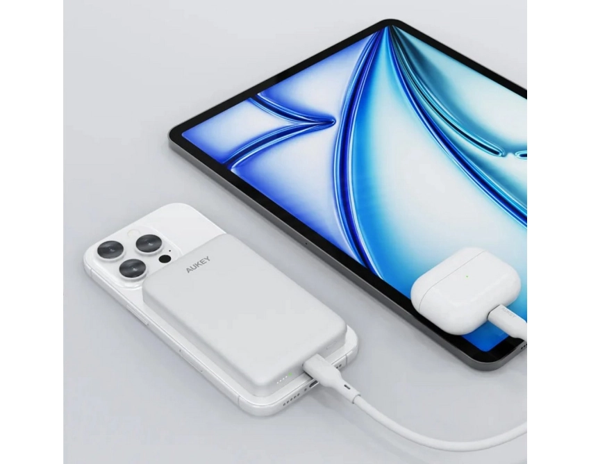Aukey powerbank MagSafe 10000 mAh srebrny 15 W