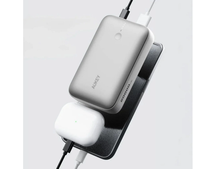 Aukey power bank 20000 mAh srebrny USB-C 22,5 W