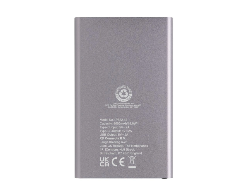 Powerbank eko 4000 mAh USB-C z aluminium z recyklingu