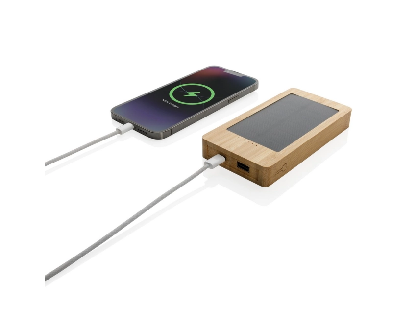 Powerbank solarny 10000 mAh bambusowy z panelem