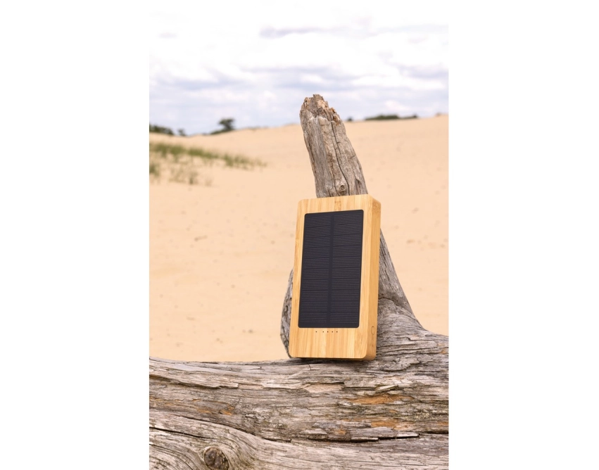 Powerbank solarny 10000 mAh bambusowy z panelem