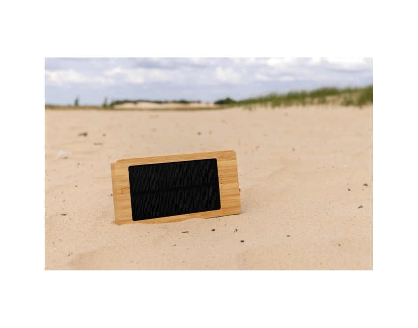 Powerbank solarny 10000 mAh bambusowy z panelem
