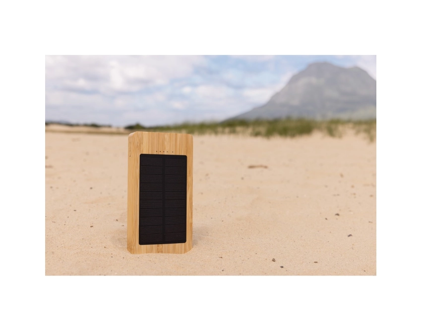 Powerbank solarny 10000 mAh bambusowy z panelem