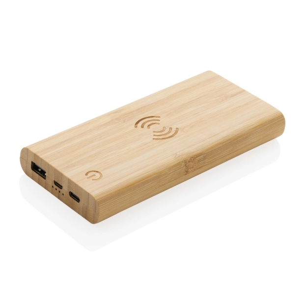 Eko powerbank 8000 mAh z bambusa, ładowanie Qi 5 W