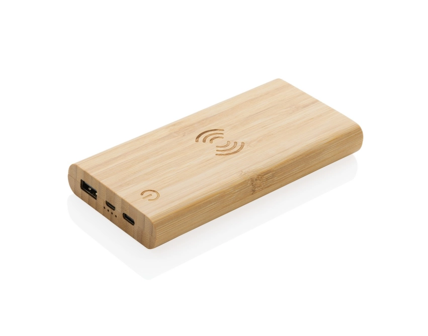 Eko powerbank 8000 mAh z bambusa, ładowanie Qi 5 W