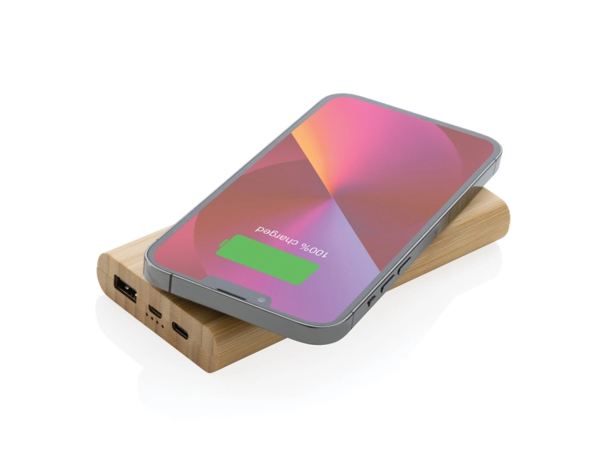 Eko powerbank 8000 mAh z bambusa, ładowanie Qi 5 W
