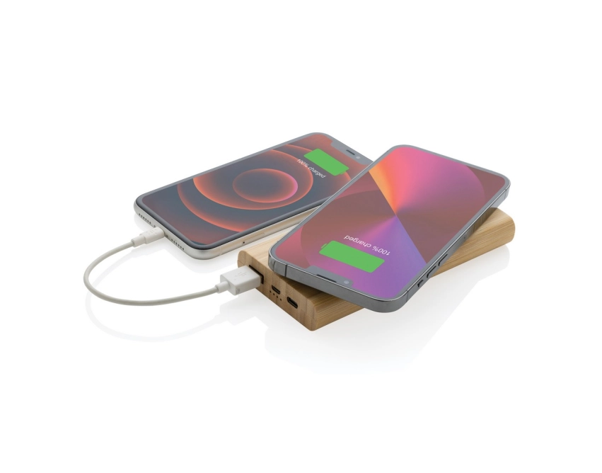 Eko powerbank 8000 mAh z bambusa, ładowanie Qi 5 W