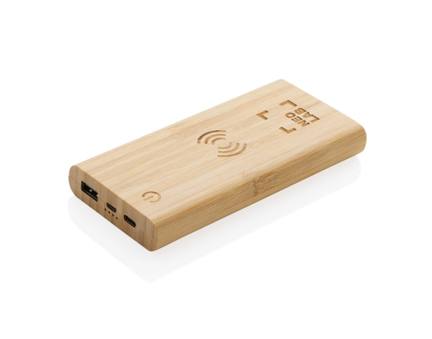 Eko powerbank 8000 mAh z bambusa, ładowanie Qi 5 W