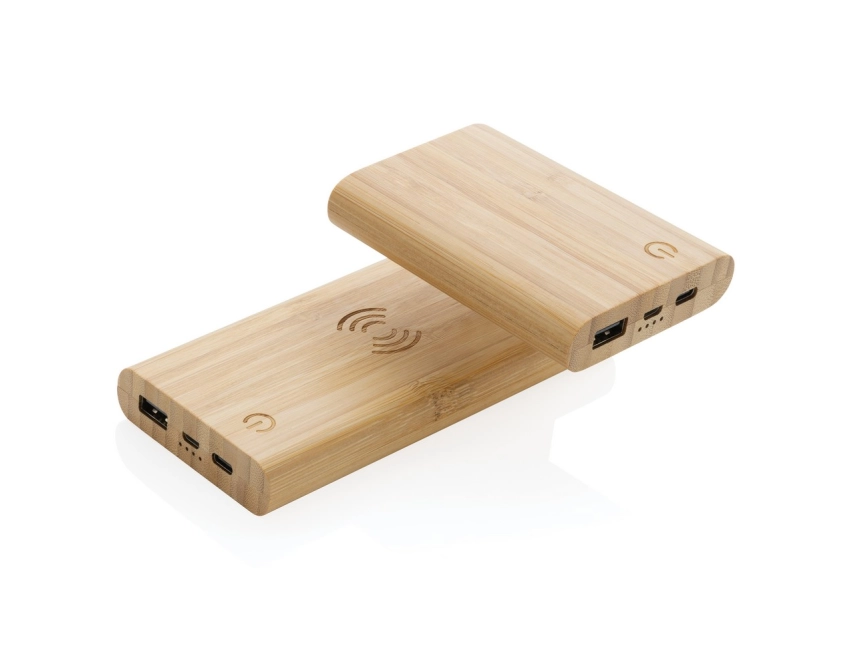 Eko powerbank 8000 mAh z bambusa, ładowanie Qi 5 W