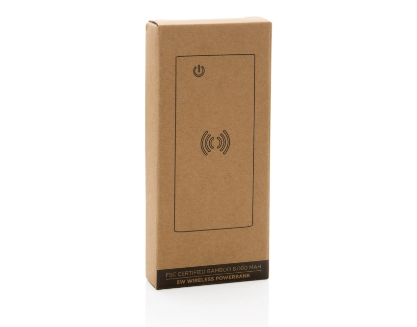 Eko powerbank 8000 mAh z bambusa, ładowanie Qi 5 W