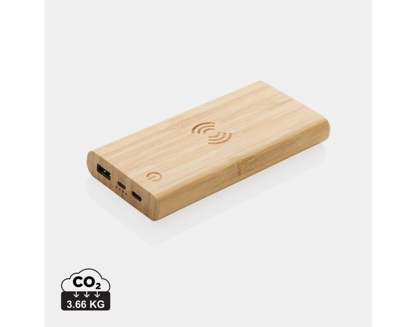 Eko powerbank 8000 mAh z bambusa, ładowanie Qi 5 W