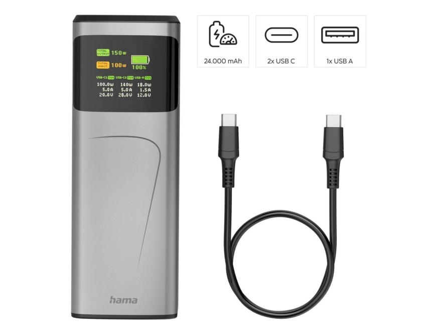 Hama High Power 150 W mocny powerbank grafitowy