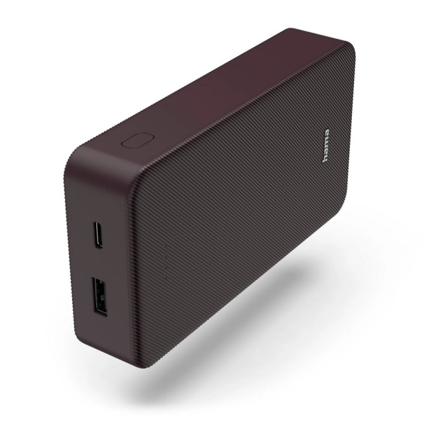 Mocny powerbank Hama 20000 mAh burgundowy z nadrukiem