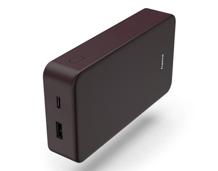 Mocny powerbank Hama 20000 mAh burgundowy z nadrukiem
