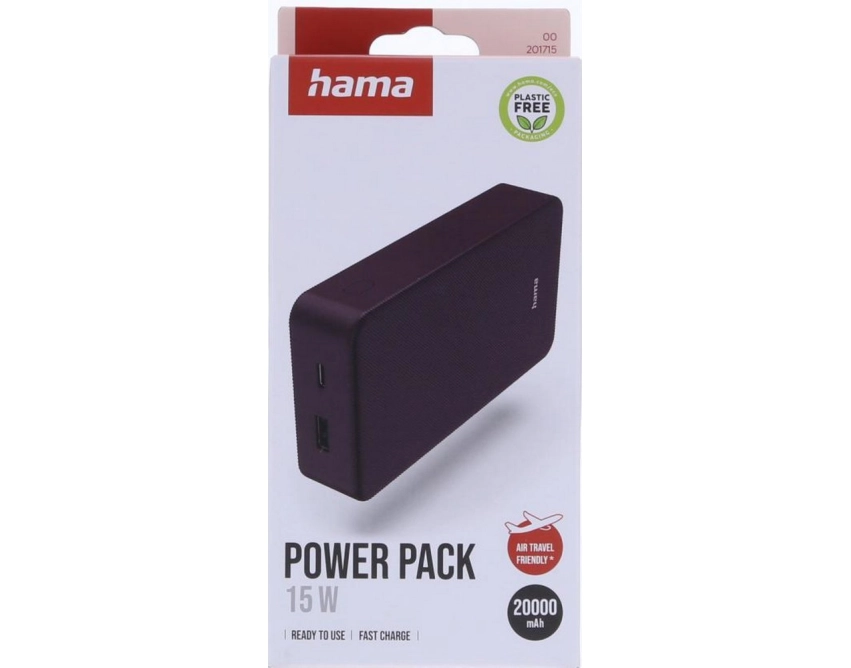 Mocny powerbank Hama 20000 mAh burgundowy z nadrukiem