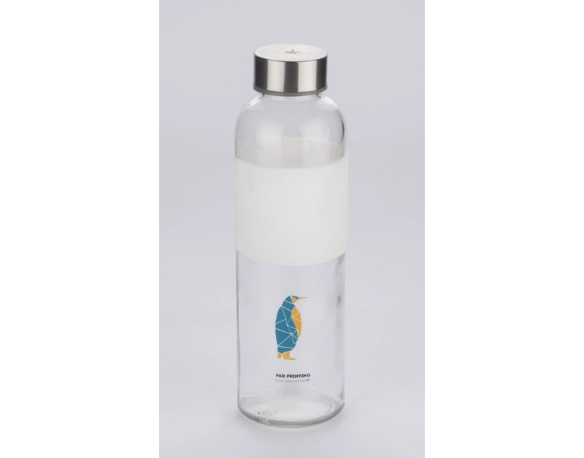 GLASSI butelka szklana z logo 510 ml z białym paskiem