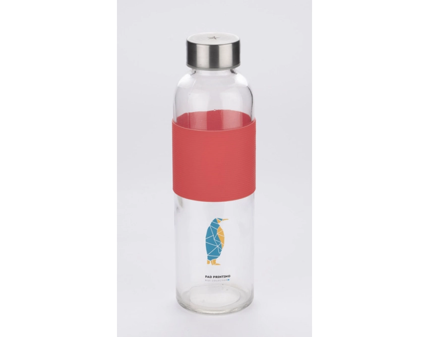 GLASSI butelka szklana z logo 510 ml, czerwony pasek