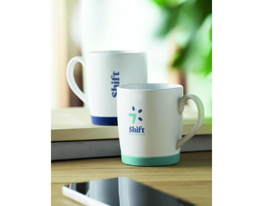 Silbase kubek ceramiczny z logo, biały-petrol