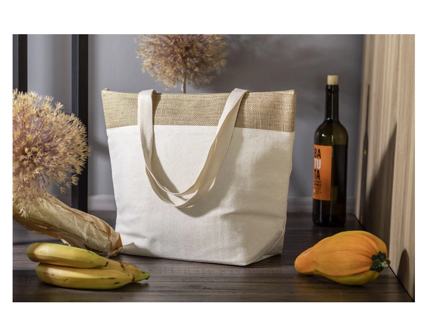JUTO bawełniana torba termiczna na zakupy biało-jutowa