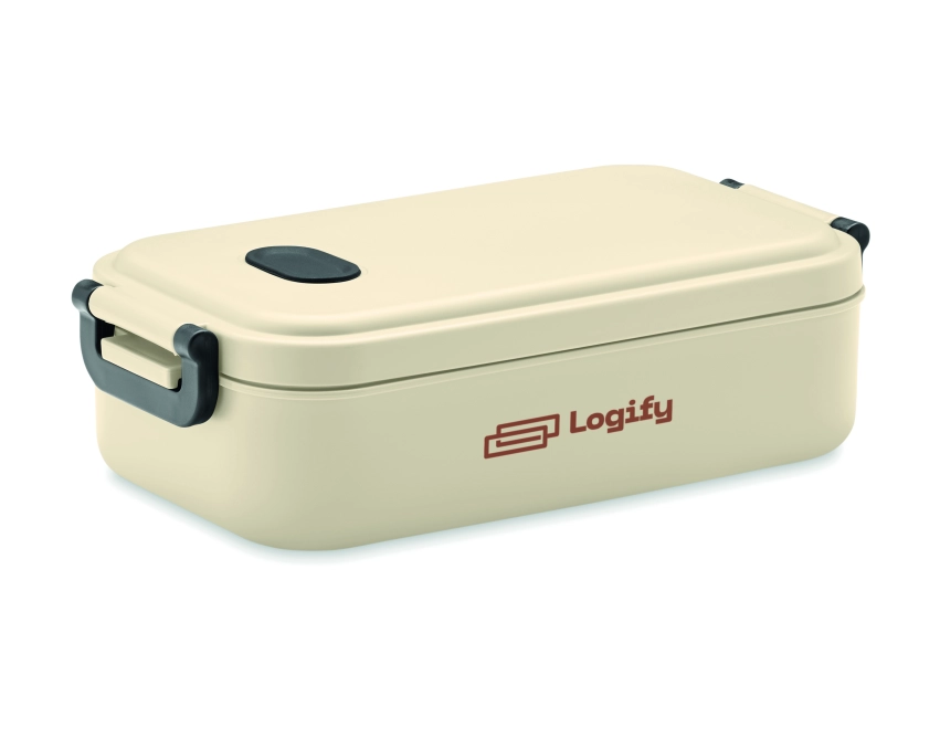 Indus lunchbox z logo 800 ml, beżowy z klamrami