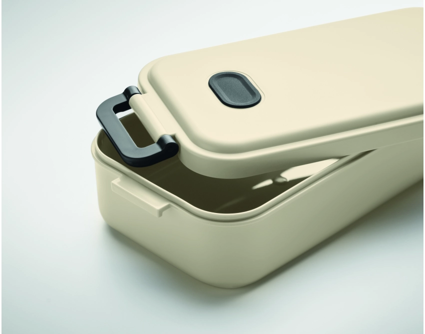 Indus lunchbox z logo 800 ml, beżowy z klamrami