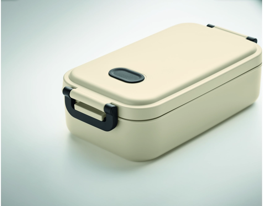 Indus lunchbox z logo 800 ml, beżowy z klamrami