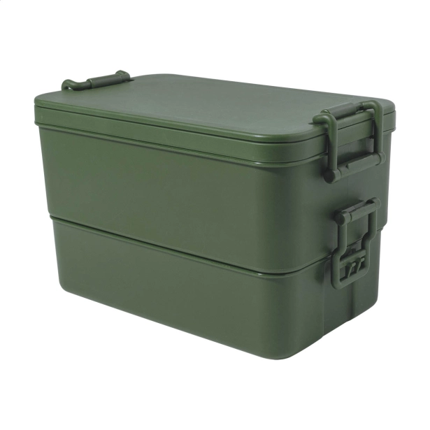 Zielony lunchbox z nadrukiem z PP ze sztućcami