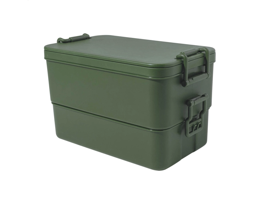 Zielony lunchbox z nadrukiem z PP ze sztućcami