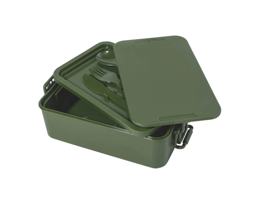Zielony lunchbox z nadrukiem z PP ze sztućcami
