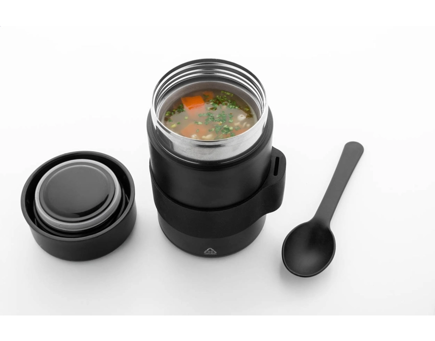 Czarny lunchbox z logo 450 ml z izolacją próżniową