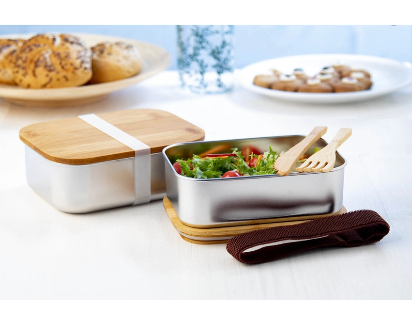 Lunchbox 600 ml z nadrukiem z bambusową pokrywką