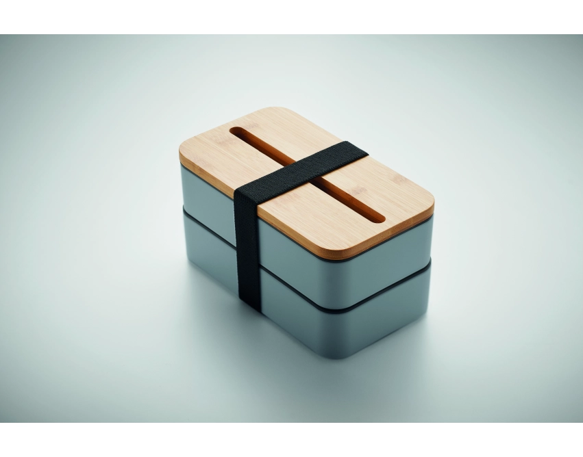 Wint lunchbox z logo z bambusową pokrywą 2 × 400 ml