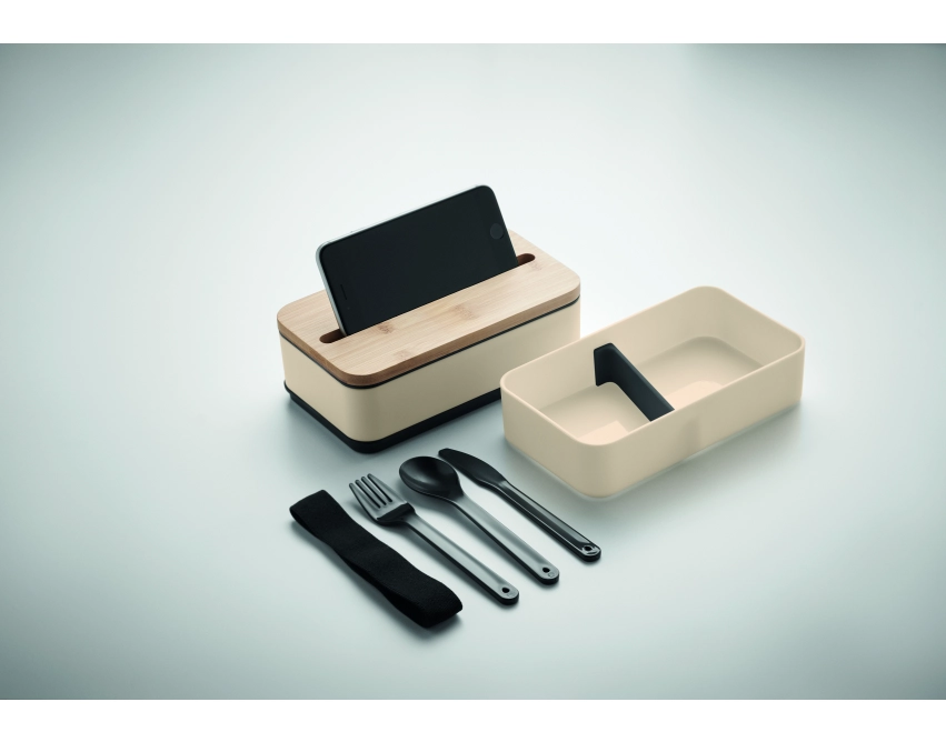 Wint lunchbox z logo z bambusową pokrywą 2 × 400 ml