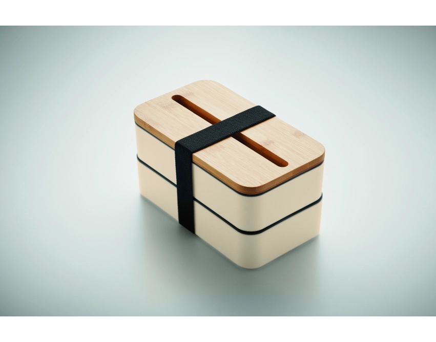 Wint lunchbox z logo z bambusową pokrywą 2 × 400 ml