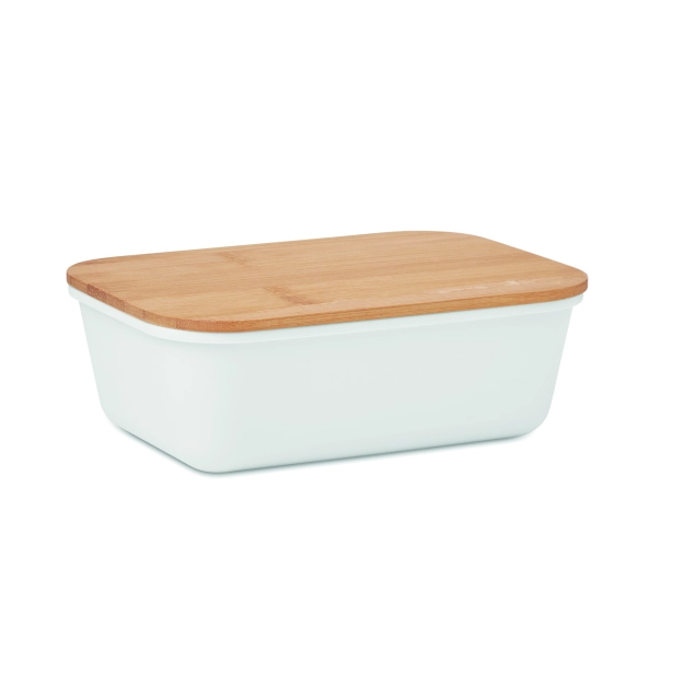 Thursday lunchbox z logo, biały z pokrywką z bambusa