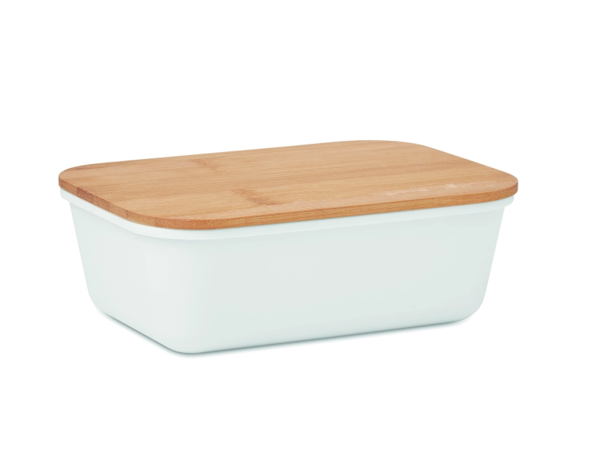 Thursday lunchbox z logo, biały z pokrywką z bambusa
