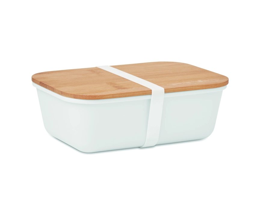 Thursday lunchbox z logo, biały z pokrywką z bambusa