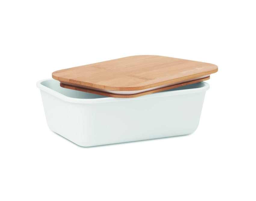 Thursday lunchbox z logo, biały z pokrywką z bambusa