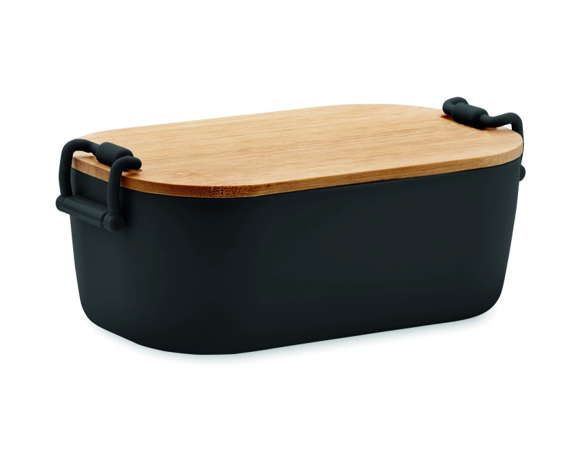Lekker lunch box PP 700 ml czarny z pokrywką bambusową