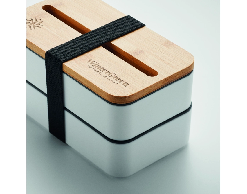Wint dwupoziomowy lunchbox z logo biały 2 × 400 ml