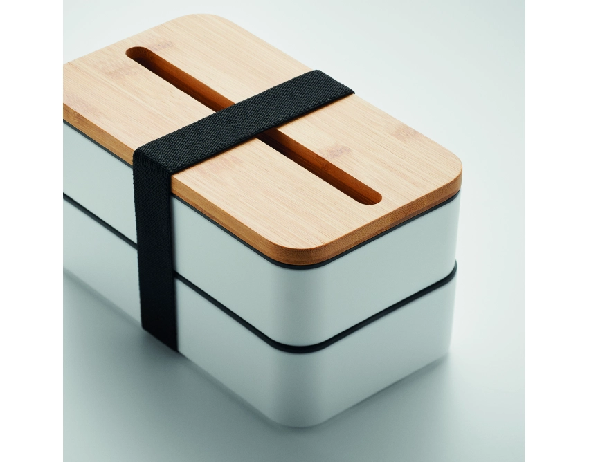Wint dwupoziomowy lunchbox z logo biały 2 × 400 ml