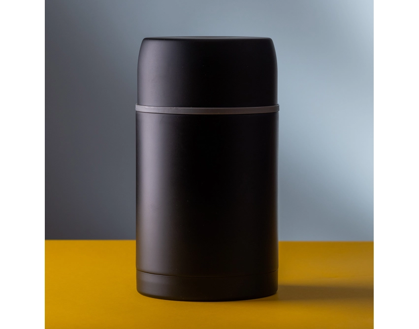 Termo lunchbox z logo 800 ml, czarny próżniowy