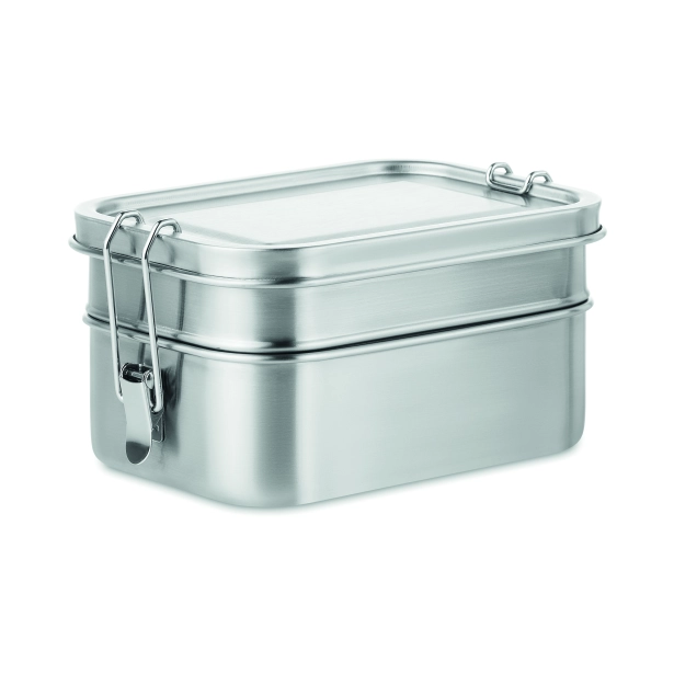 Double chan lunchbox z logo 1200 ml, srebrny mat