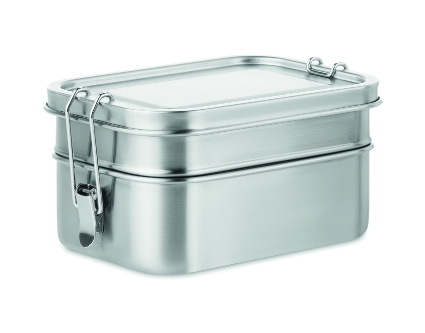 Double chan lunchbox z logo 1200 ml, srebrny mat