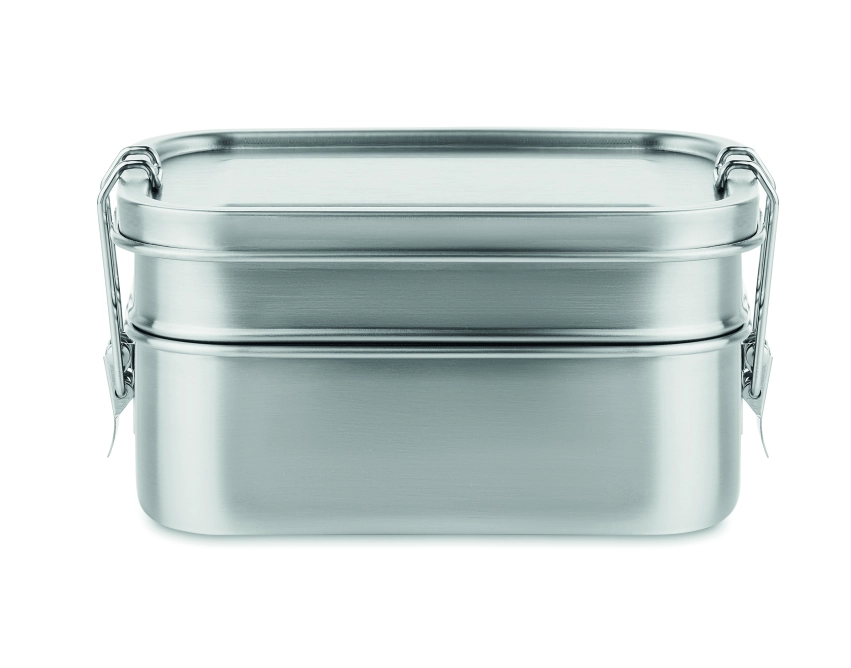 Double chan lunchbox z logo 1200 ml, srebrny mat
