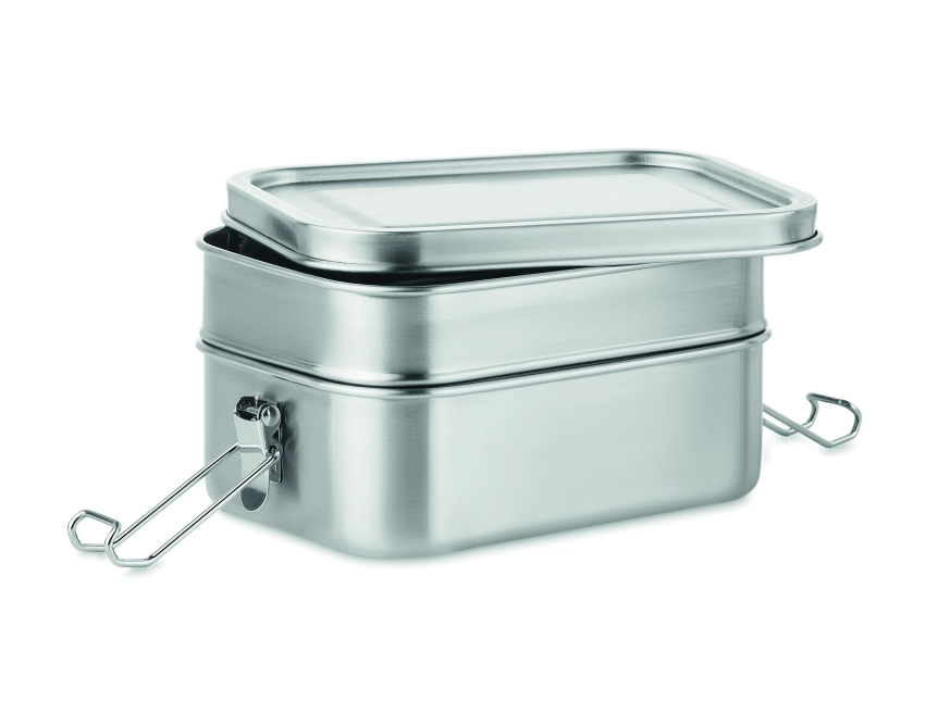 Double chan lunchbox z logo 1200 ml, srebrny mat