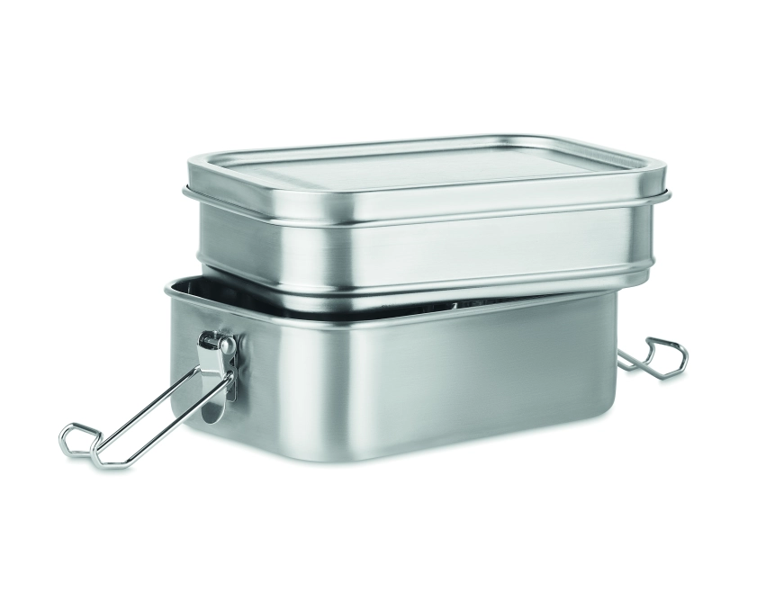 Double chan lunchbox z logo 1200 ml, srebrny mat