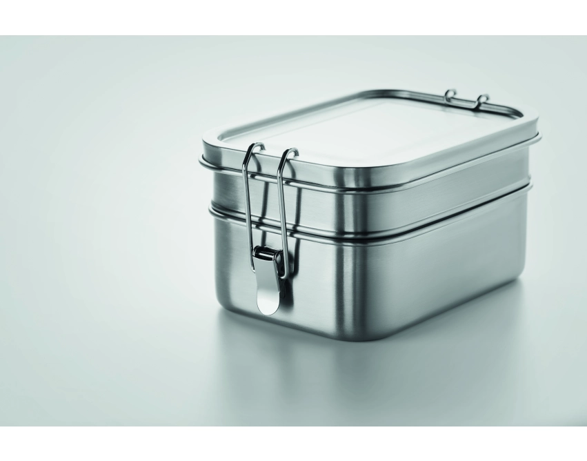 Double chan lunchbox z logo 1200 ml, srebrny mat
