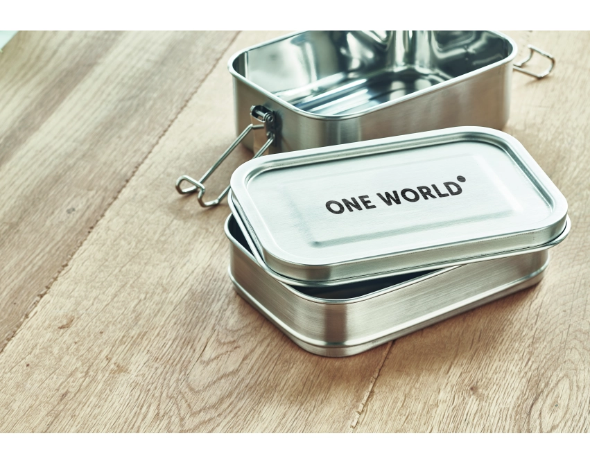 Double chan lunchbox z logo 1200 ml, srebrny mat